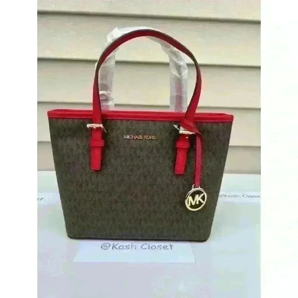 Michael Kors Carryall Tote JST Top-Zip Crossbody Bag Flame Brown